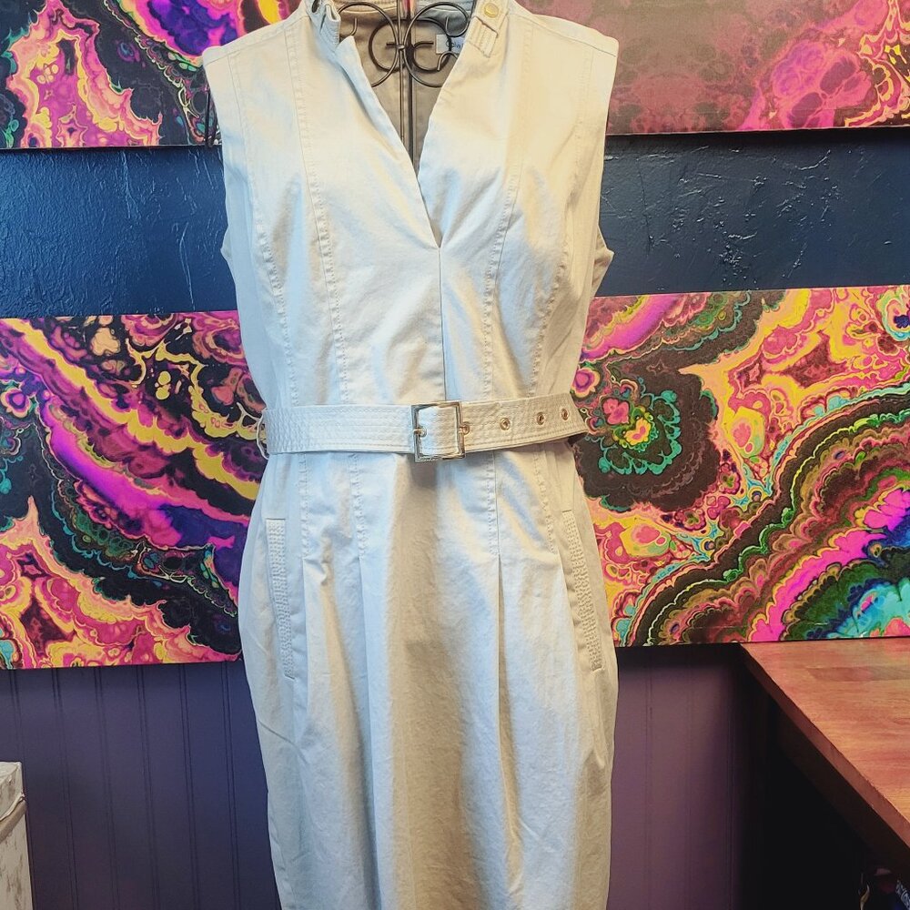 Calvin Klein ~ Sz 12 ~ Sheath Cut Tan Dress w/Belt ~ Excellent Condition